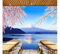 XLMING Ciel Bleu Montagnes Enneigées Lacs Fleurs Roses 3D Papier Peint Luxe Décoration Manger Adulte Intérieure Salon Canapé Chambre Fond TV Mur-430cm×300cm