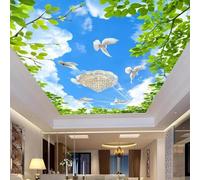 XLMING Ciel Bleu Nuages Blancs Animaux Pigeons Feuilles Vertes 3D Papier Peint Luxe Décoration Manger Adulte Intérieure Salon Canapé Chambre Fond TV Mur-150cm×105cm