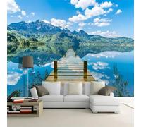 XLMING Ciel Bleu Nuages Blancs Lac Montagnes Papier Peint 3D Soie Texturée Haut De Gamme Salon Canapé Chambre À Coucher Salle Manger Murale-430cm×300cm