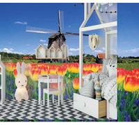 XLMING Ciel Bleu Nuages Blancs Maisons Moulins À Vent Fleurs 3D Papier Peint Luxe Décoration Manger Adulte Intérieure Salon Canapé Chambre Fond TV Mur-150cm×105cm