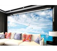 XLMING Ciel Bleu Nuages Blancs Mer Oiseaux Voiliers 3D Papier Peint Luxe Décoration Manger Adulte Intérieure Salon Canapé Chambre Fond TV Mur-400cm×280cm