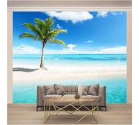 XLMING Ciel Bleu Nuages Blancs Mer Vert Cocotiers Papier Peint 3D Soie Texturée Haut De Gamme Salon Canapé Chambre À Coucher Salle Manger Murale-400cm×280cm
