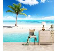 XLMING Ciel Bleu Nuages Blancs Océan Cocotiers Plage 3D Papier Peint Texture Soyeuse Intissé Salle à Manger Bureau D'étude Canapé Chambre Salon TV Mur-430cm×300cm