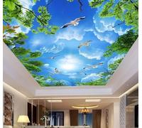 XLMING Ciel Bleu Nuages Blancs Oiseaux En Vol Feuilles Vertes Paysage 3D Papier Peint Texture Soyeuse Intissé Salle à Manger Bureau D'étude Canapé Chambre Salon TV Mur-250cm×170cm