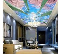 XLMING Ciel Bleu Nuages Blancs Oiseaux En Vol Fleurs Arbres 3D Papier Peint Texture Soyeuse Intissé Salle à Manger Bureau D'étude Canapé Chambre Salon TV Mur-350cm×256cm