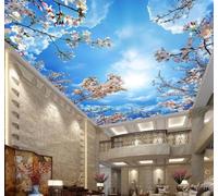 XLMING Ciel Bleu Nuages Blancs Romantisme Fleurs De Cerisier Paysage 3D Papier Peint Luxe Décoration Manger Adulte Intérieure Salon Canapé Chambre Fond TV Mur-350cm×256cm
