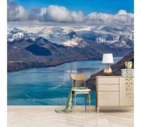 XLMING Ciel Bleu Nuages Blancs Sommets Montagneux Rivières Paysage Papier Peint 3D Soie De Luxe Intissé Bureau Salle à Manger Canapé Chambre Salon TV Mural Décoratif-350cm×256cm