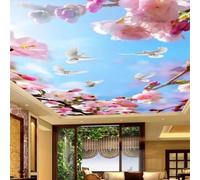 XLMING Ciel Bleu Soleil Oiseaux En Vol Fleurs Roses 3D Papier Peint Texture Soyeuse Intissé Salle à Manger Bureau D'étude Canapé Chambre Salon TV Mur-250cm×170cm