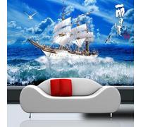 XLMING Ciel Bleu Vagues Voiliers Mouettes Mer 3D Papier Peint Luxe Décoration Manger Adulte Intérieure Salon Canapé Chambre Fond TV Mur-350cm×256cm