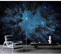 XLMING Ciel Étoilé Forêt Étoiles Univers Bleu 3D Papier Peint Premium Texturé Soie Bureau Salle à Manger Salon Chambre Coucher Canapé TV Mur-150cm×105cm