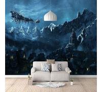 XLMING Ciel Étoilé Montagnes Enneigées Rennes Château Architecture 3D Papier Peint Texture Soyeuse Intissé Salle à Manger Bureau D'étude Canapé Chambre Salon TV Mur-350cm×256cm