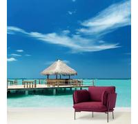 XLMING Ciel Mer Plage Pont En Bois Cottage 3D Papier Peint Premium Texturé Soie Bureau Salle à Manger Salon Chambre Coucher Canapé TV Mur-300cm×210cm