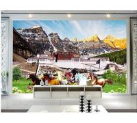 XLMING Ciel Peint À La Main Montagnes Prairies Chevaux Palais 3D Papier Peint Premium Texturé Soie Bureau Salle à Manger Salon Chambre Coucher Canapé TV Mur-300cm×210cm