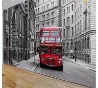 XLMING Classique Art Rétro Nostalgie Rouge Bus 3D Papier Peint Texture Soyeuse Intissé Salle à Manger Bureau D'étude Canapé Chambre Salon TV Mur-250cm×170cm