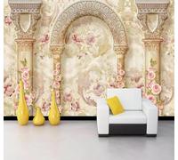 XLMING Classique Imitation Marbre Motifs Colonnes Romaines Fleurs 3D Papier Peint Luxe Décoration Manger Adulte Intérieure Salon Canapé Chambre Fond TV Mur-400cm×280cm