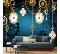 XLMING Clé D'Horloge Vintage Outil De Gribouillage Art 3D Papier Peint Texture Soyeuse Intissé Salle à Manger Bureau D'étude Canapé Chambre Salon TV Mur-150cm×105cm