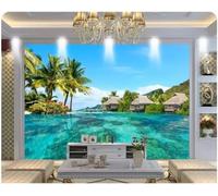 XLMING Cocotiers Océan Îles Ciel Bleu Nuages Blancs Papier Peint 3D Soie De Luxe Intissé Bureau Salle à Manger Canapé Chambre Salon TV Mural Décoratif-200cm×140cm