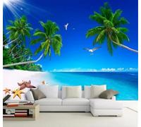 XLMING Cocotiers Plage Étoiles De Mer Mer Paysage Marin Papier Peint 3D Soie De Luxe Intissé Bureau Salle à Manger Canapé Chambre Salon TV Mural Décoratif-400cm×280cm