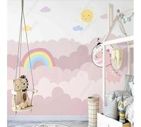 XLMING Coloré Dessin Animé Mignon Nuages Arc En Ciel Petit Dinosaure 3D Papier Peint Texture Soyeuse Intissé Salle à Manger Bureau D'étude Canapé Chambre Salon TV Mur-430cm×300cm