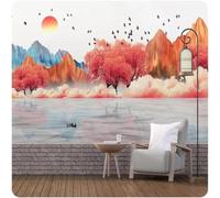 XLMING Coloré Sommets Montagneux Rose Arbres Oiseaux En Vol Papier Peint 3D Soie De Luxe Intissé Bureau Salle à Manger Canapé Chambre Salon TV Mural Décoratif-300cm×210cm