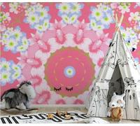 XLMING Cosy Beautiful Pink Hand Drawn Geometric Flower Papier Peint 3D Soie De Luxe Intissé Bureau Salle à Manger Canapé Chambre Salon TV Mural Décoratif-350cm×256cm