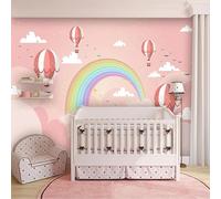 XLMING Cosy Cartoon Pink Hot Air Balloon Rainbow Bridge Papier Peint 3D Soie De Luxe Intissé Bureau Salle à Manger Canapé Chambre Salon TV Mural Décoratif-400cm×280cm
