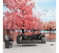 XLMING Cosy Fantasy Rose Arbres Lacs Oiseaux Papier Peint 3D Soie Texturée Haut De Gamme Salon Canapé Chambre À Coucher Salle Manger Murale-350cm×256cm
