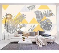 XLMING Cosy Geometric Black And White Plant Leaf Faux Marble 3D Papier Peint Texture Soyeuse Intissé Salle à Manger Bureau D'étude Canapé Chambre Salon TV Mur-250cm×170cm