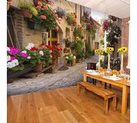 XLMING Cosy Joli Paysage De Rue De Ville Avec Des Fleurs 3D Papier Peint Texture Soyeuse Intissé Salle à Manger Bureau D'étude Canapé Chambre Salon TV Mur-250cm×170cm