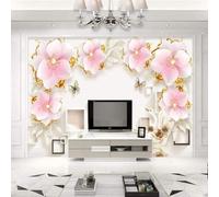 XLMING Cosy Pink Flower Butterfly Geometric Square 3D Papier Peint Premium Texturé Soie Bureau Salle à Manger Salon Chambre Coucher Canapé TV Mur-400cm×280cm