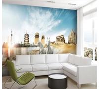 XLMING Coucher De Soleil Bord De Rivière Château Architecture Chevaux Au Galop 3D Papier Peint Texture Soyeuse Intissé Salle à Manger Bureau D'étude Canapé Chambre Salon TV Mur-250cm×170cm