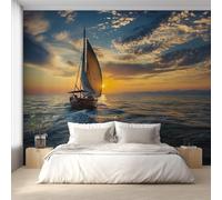 XLMING Coucher De Soleil Élégant Mer En Trois Dimensions Voilier 3D Papier Peint Luxe Décoration Manger Adulte Intérieure Salon Canapé Chambre Fond TV Mur-150cm×105cm