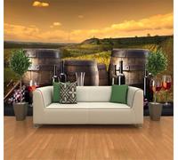XLMING Coucher De Soleil Éthéré Prairie Tonneau En Bois Raisins 3D Papier Peint Luxe Décoration Manger Adulte Intérieure Salon Canapé Chambre Fond TV Mur-150cm×105cm