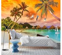 XLMING Coucher De Soleil Éthéré Sur La Plage Et Les Cocotiers 3D Papier Peint Luxe Décoration Manger Adulte Intérieure Salon Canapé Chambre Fond TV Mur-250cm×170cm