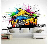 XLMING Couleur Musique Danse Griffonnage Art Papier Peint 3D Soie De Luxe Intissé Bureau Salle à Manger Canapé Chambre Salon TV Mural Décoratif-150cm×105cm