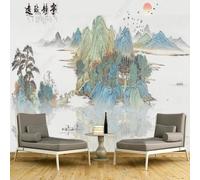 XLMING Couleurs Hautes Montagnes Rivière Pin Oiseaux Lever Du Soleil 3D Papier Peint Texture Soyeuse Intissé Salle à Manger Bureau D'étude Canapé Chambre Salon TV Mur-150cm×105cm
