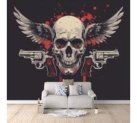 XLMING Crâne Graffiti Noir Créatif Personnalité 3D Papier Peint Premium Texturé Soie Bureau Salle à Manger Salon Chambre Coucher Canapé TV Mur-300cm×210cm