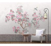 XLMING Créatif Arbres Rose Fleurs Oiseaux En Vol 3D Papier Peint Texture Soyeuse Intissé Salle à Manger Bureau D'étude Canapé Chambre Salon TV Mur-400cm×280cm