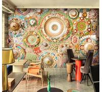 XLMING Créatif Beau Coloré Géométrique Circulaire Individualité 3D Papier Peint Luxe Décoration Manger Adulte Intérieure Salon Canapé Chambre Fond TV Mur-350cm×256cm