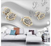 XLMING Créatif Bijoux Boules Blanches Petits Poissons Papillons Papier Peint 3D Soie De Luxe Intissé Bureau Salle à Manger Canapé Chambre Salon TV Mural Décoratif-200cm×140cm