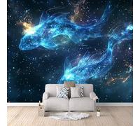 XLMING Créatif Ciel Étoilé Étoiles Bleu Petit Poisson 3D Papier Peint Premium Texturé Soie Bureau Salle à Manger Salon Chambre Coucher Canapé TV Mur-430cm×300cm
