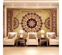 XLMING Créatif Circulaire Floral Sculpture Sur Bois Art Papier Peint 3D Soie De Luxe Intissé Bureau Salle à Manger Canapé Chambre Salon TV Mural Décoratif-200cm×140cm