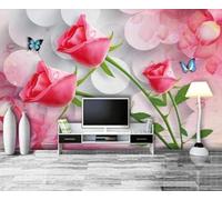 XLMING Créatif Circulaire Papillon Rose Rose 3D Papier Peint Luxe Décoration Manger Adulte Intérieure Salon Canapé Chambre Fond TV Mur-150cm×105cm