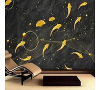 XLMING Créatif Doré Géométrique Petits Poissons Feuilles De Ginkgo 3D Papier Peint Texture Soyeuse Intissé Salle à Manger Bureau D'étude Canapé Chambre Salon TV Mur-430cm×300cm