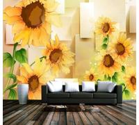 XLMING Créatif En Trois Dimensions Géométrique Aquarelle Tournesol 3D Papier Peint Luxe Décoration Manger Adulte Intérieure Salon Canapé Chambre Fond TV Mur-430cm×300cm