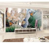 XLMING Créatif En Trois Dimensions Lotus Feuilles De Lotus Oiseaux 3D Papier Peint Premium Texturé Soie Bureau Salle à Manger Salon Chambre Coucher Canapé TV Mur-200cm×140cm