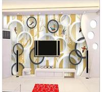 XLMING Créatif Géométrique Cercles Forêt Oiseaux Papier Peint 3D Soie De Luxe Intissé Bureau Salle à Manger Canapé Chambre Salon TV Mural Décoratif-200cm×140cm