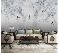 XLMING Créatif Minimaliste Bambou Oiseaux Volants Effet Marbré 3D Papier Peint Texture Soyeuse Intissé Salle à Manger Bureau D'étude Canapé Chambre Salon TV Mur-300cm×210cm
