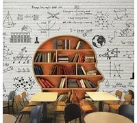 XLMING Créatif Mur De Briques Fonctions Mathématiques Étagères Livres Papier Peint 3D Soie De Luxe Intissé Bureau Salle à Manger Canapé Chambre Salon TV Mural Décoratif-400cm×280cm