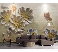XLMING Créatif Mur De Briques Tridimensionnel Floral Papillon 3D Papier Peint Luxe Décoration Manger Adulte Intérieure Salon Canapé Chambre Fond TV Mur-430cm×300cm